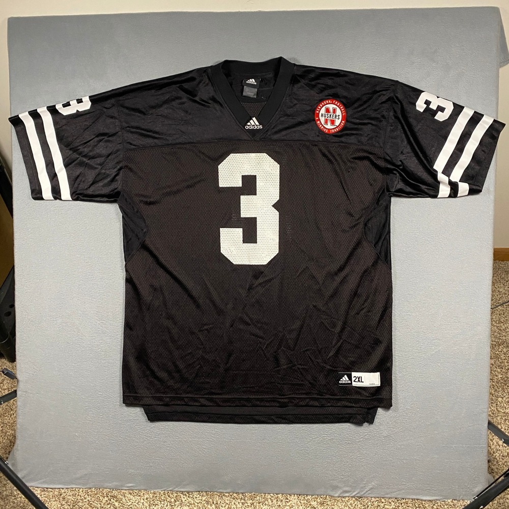 Adidas Nebraska Huskers Football Jersey Mens 2XL Black Number 3 Mesh 7922A